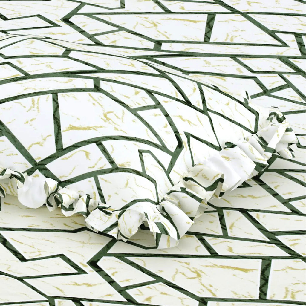 Dream Weaverz Polycotton King Fitted (Elastic) 260 TC Abstract 1 Bedsheet with 2 Pillow Covers (Cream-Green)