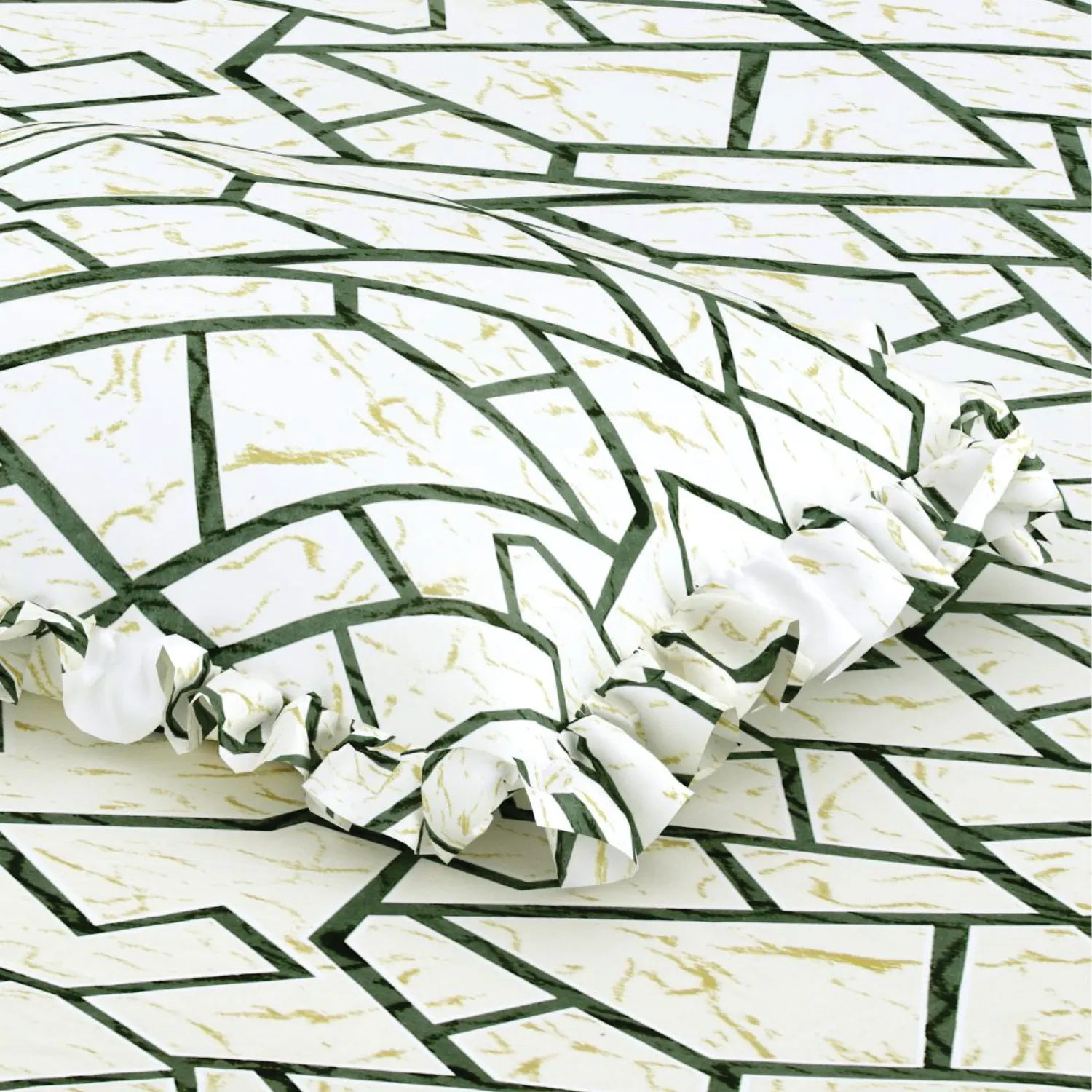Dream Weaverz Polycotton King Fitted (Elastic) 260 TC Abstract 1 Bedsheet with 2 Pillow Covers (Cream-Green)
