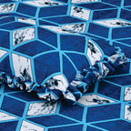 Dream Weaverz Polycotton King Fitted (Elastic) 260 TC Abstract 1 Bedsheet with 2 Pillow Covers (Blue-White)