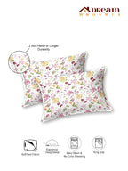 Dream Weaverz Cotton Super King Flat 220 TC Floral 1 Bedsheet with 2 Pillow Covers (White-Pink)