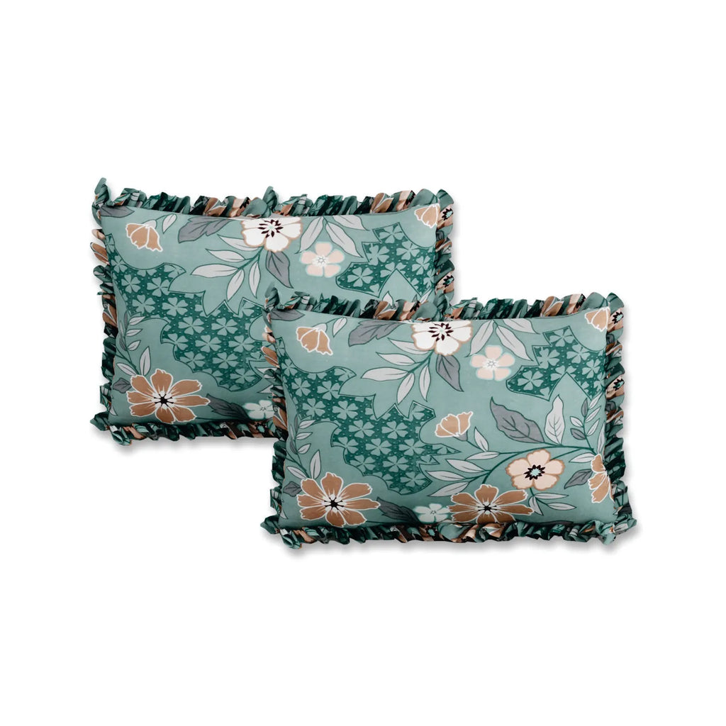 Dream Weaverz Polycotton King Fitted (Elastic) 260 TC Floral 1 Bedsheet (Green-Brown)