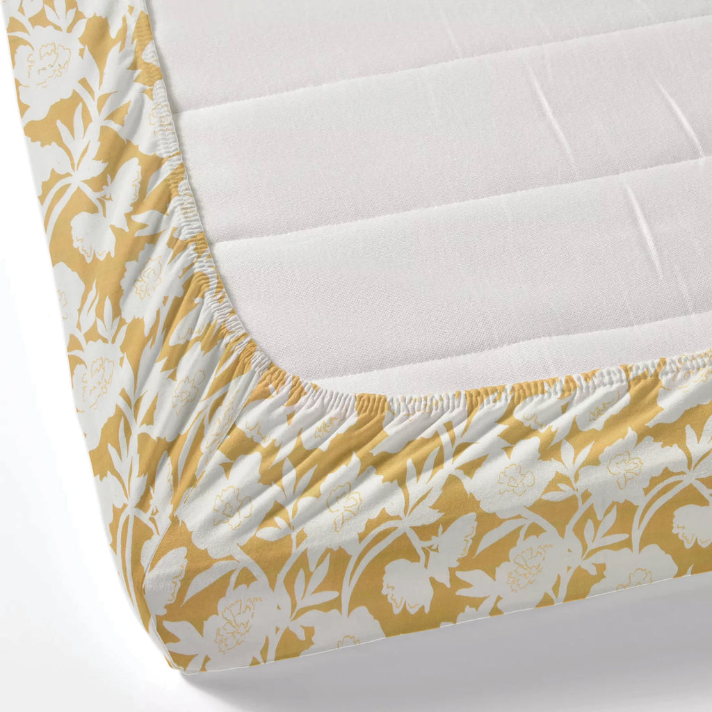 Dream Weaverz Polycotton King Fitted (Elastic) 260 TC Floral 1 Bedsheet (Yellow)