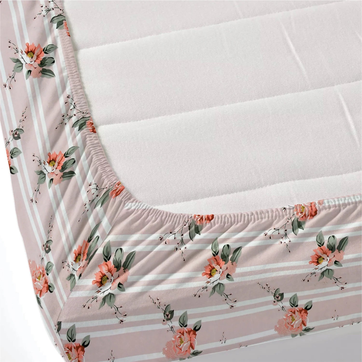 Dream Weaverz Polycotton Double Fitted (Elastic) 260 TC Floral 1 Bedsheet with 2 Pillow Covers (Pink)