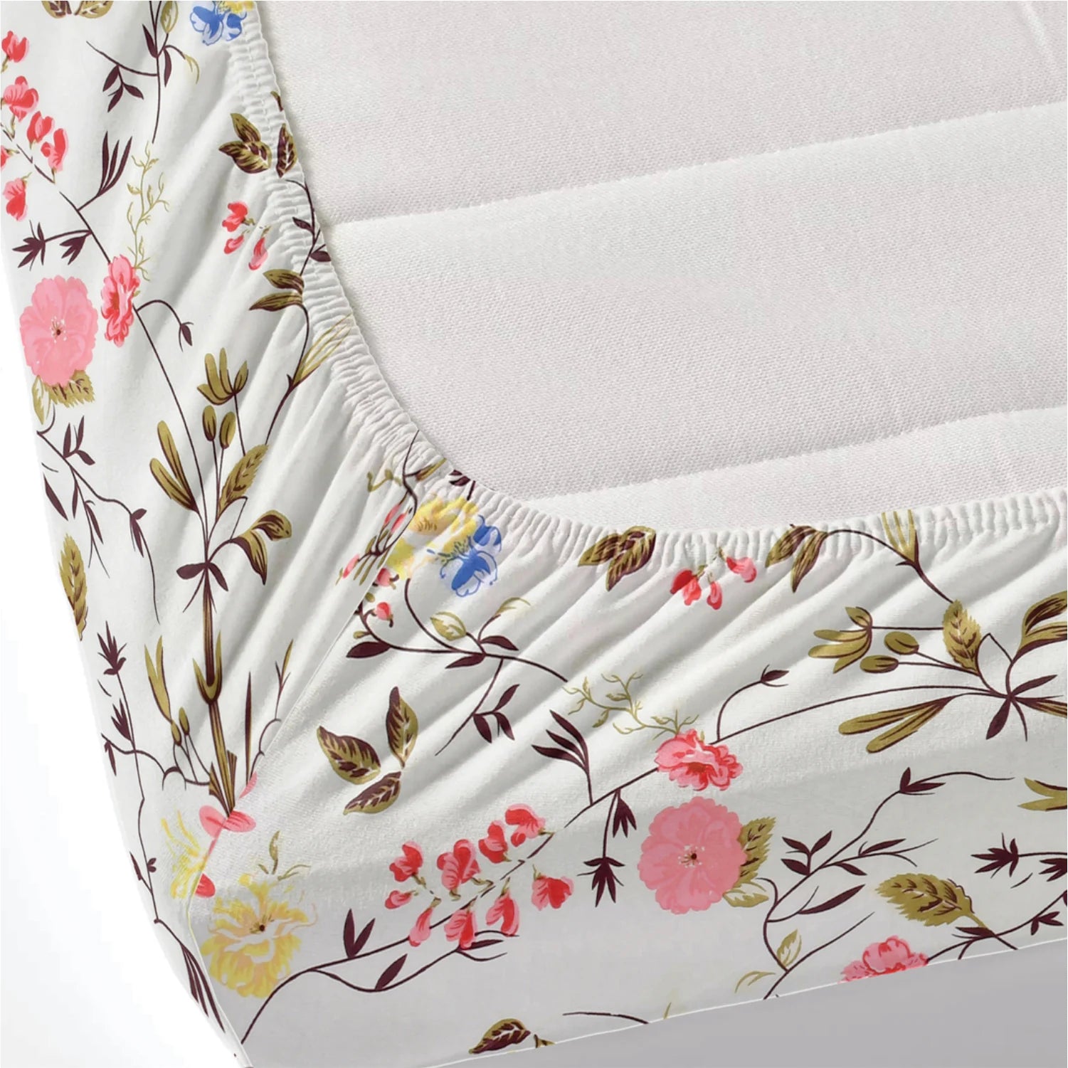 Dream Weaverz Polycotton Double Fitted (Elastic) 260 TC Floral 1 Bedsheet with 2 Pillow Covers (White)