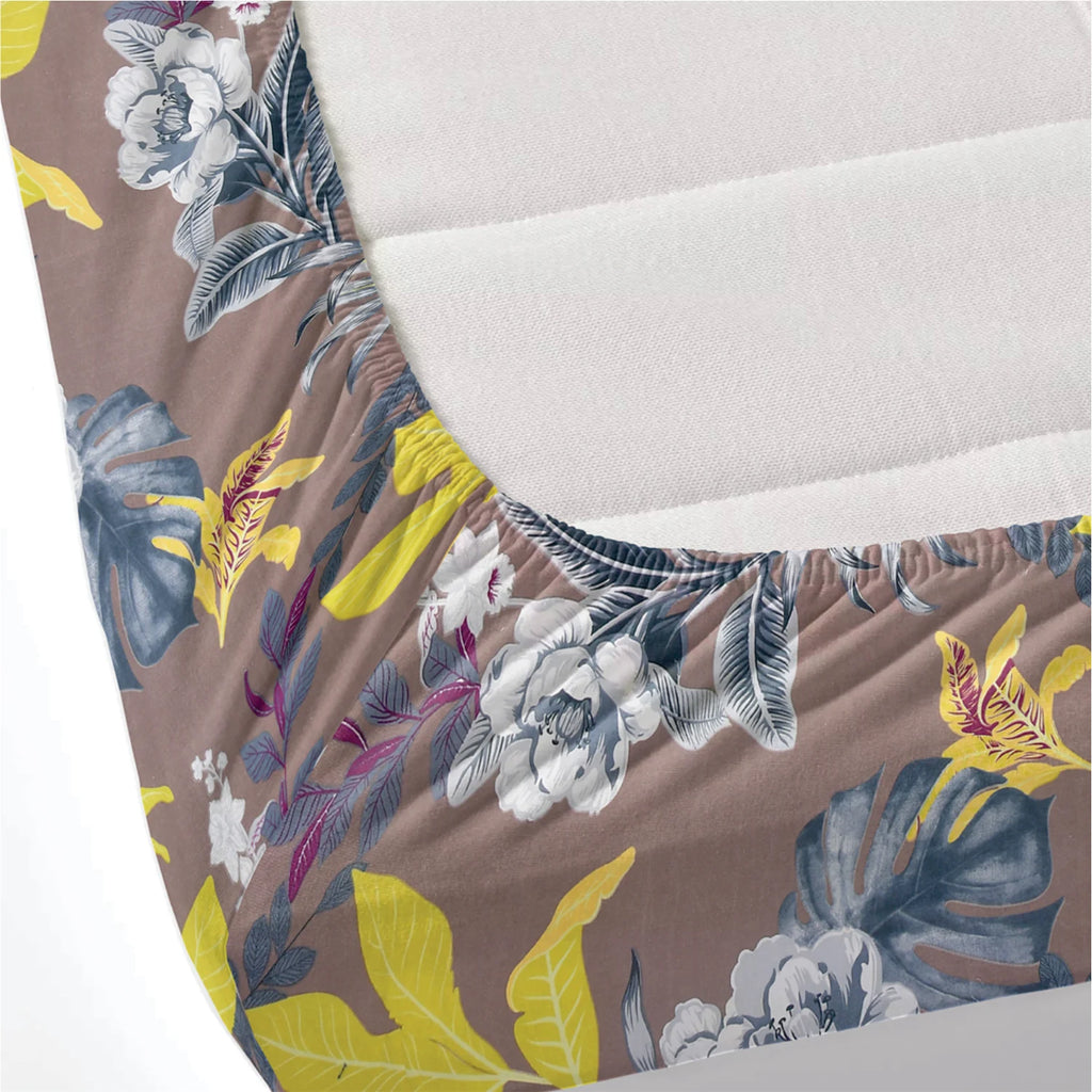 Dream Weaverz Polycotton Double Fitted (Elastic) 260 TC Floral 1 Bedsheet with 2 Pillow Covers (Brown)