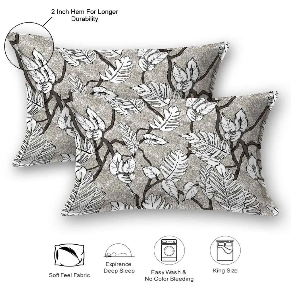 Dream Weaverz Cotton Super King Flat 220 TC Printed 1 Bedsheet with 2 Pillow Covers (Dark Grey)