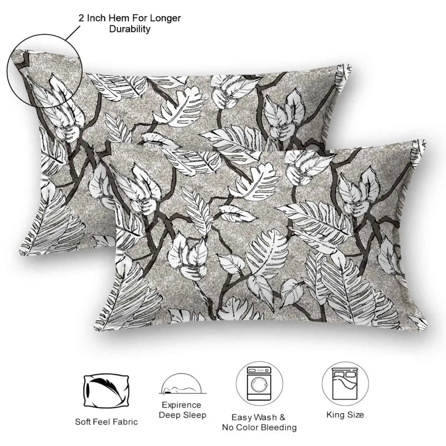 Dream Weaverz Cotton Super King Flat 220 TC Printed 1 Bedsheet with 2 Pillow Covers (Dark Grey)