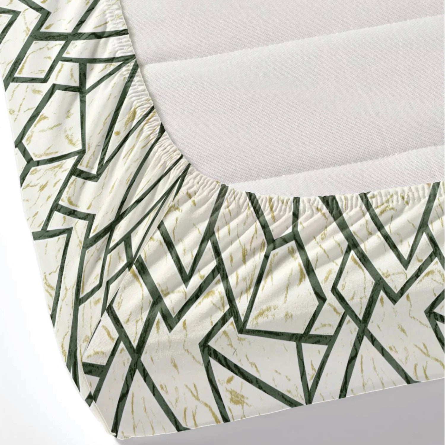 Dream Weaverz Polycotton King Fitted (Elastic) 260 TC Abstract 1 Bedsheet with 2 Pillow Covers (Cream-Green)