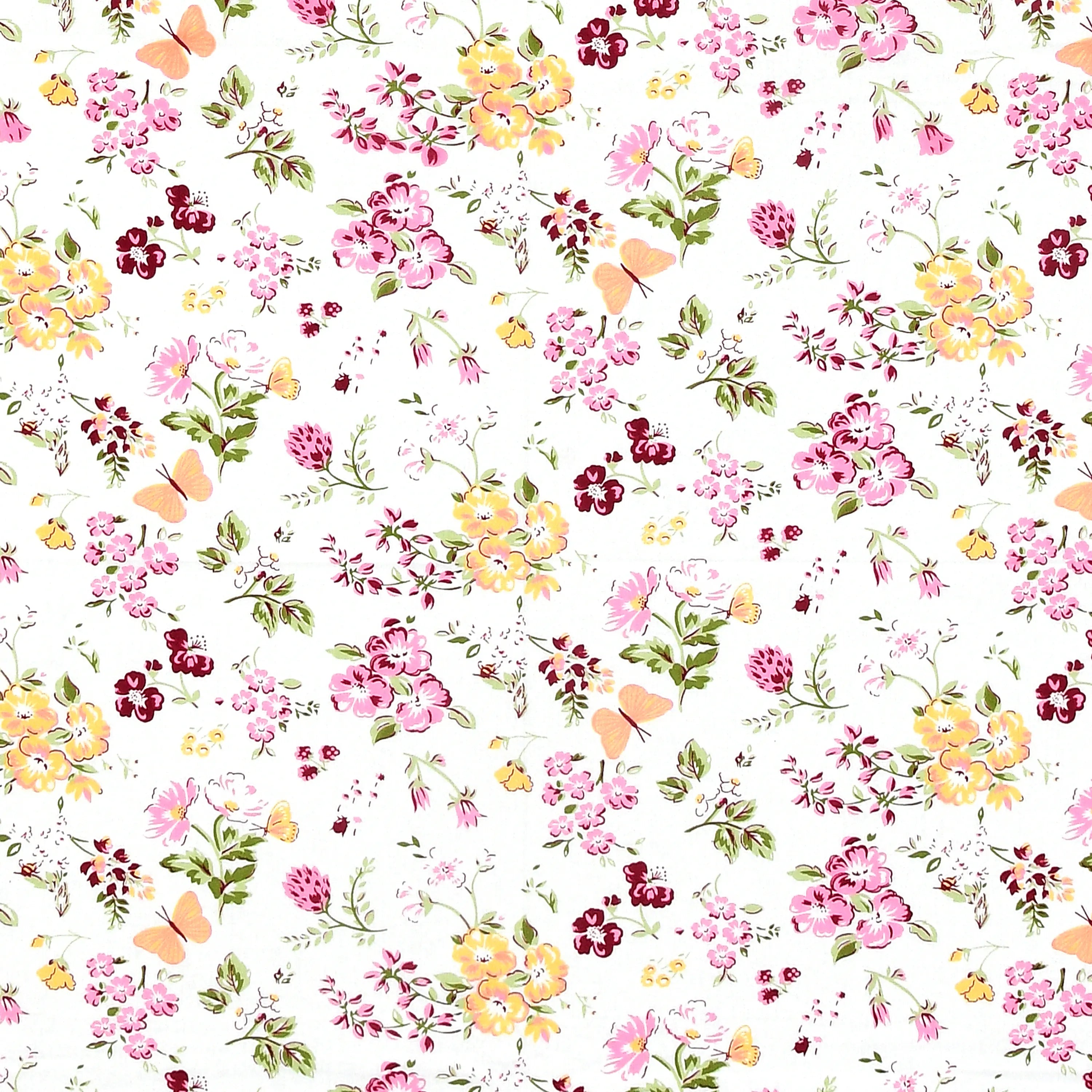 Dream Weaverz Cotton Super King Flat 220 TC Floral 1 Bedsheet with 2 Pillow Covers (White-Pink)
