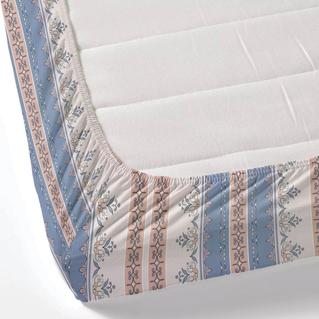 Dream Weaverz Polycotton King Fitted (Elastic) 260 TC Floral 1 Bedsheet with 2 Pillow Covers (Beige-Blue)