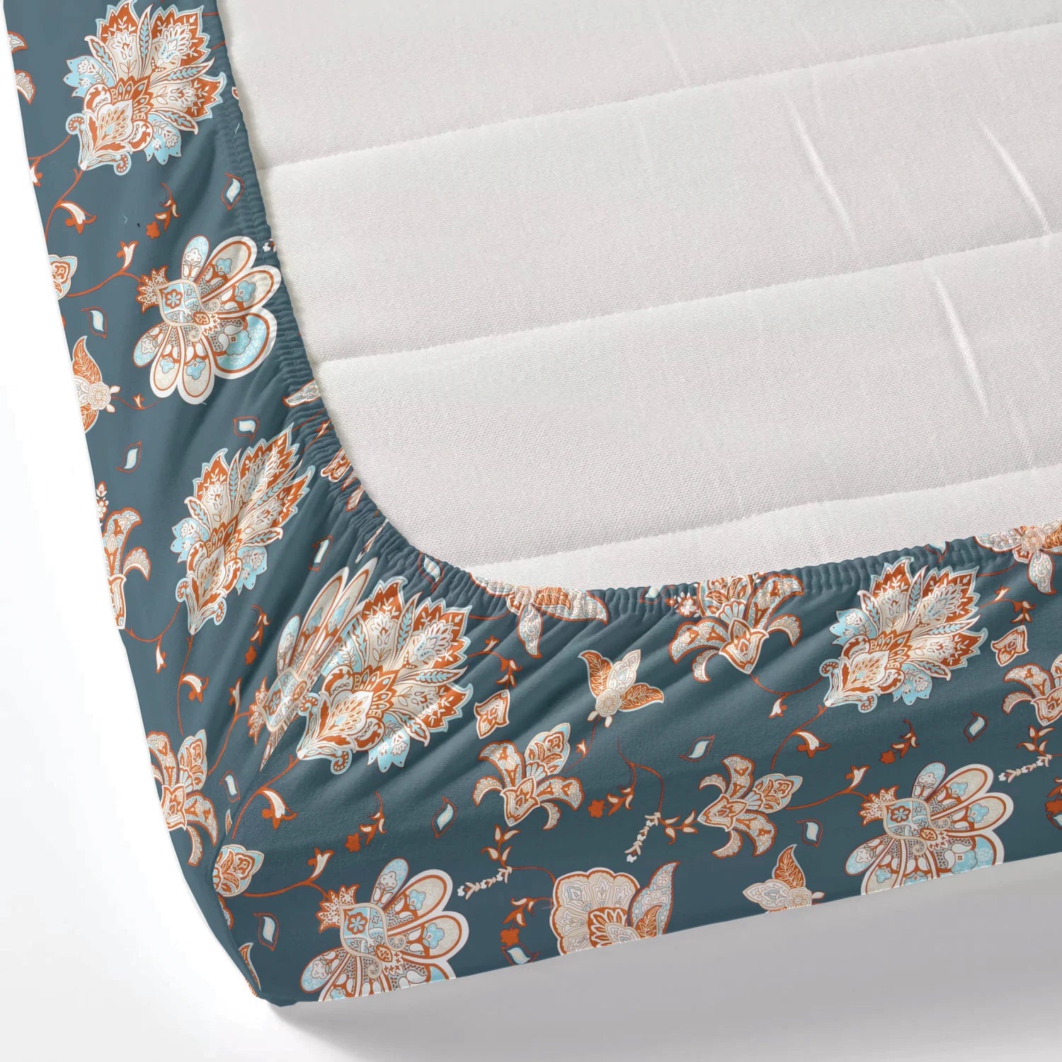 Dream Weaverz Polycotton King Fitted (Elastic) 260 TC Floral 1 Bedsheet with 2 Pillow Covers (Dark Green -Beige)