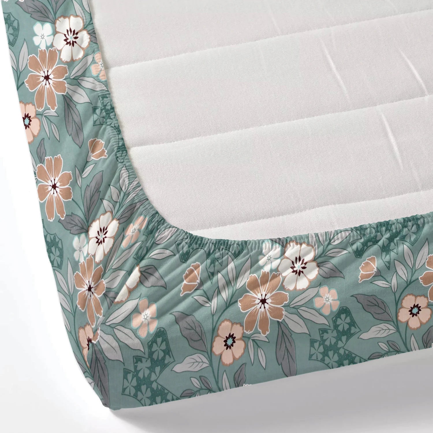 Dream Weaverz Polycotton King Fitted (Elastic) 260 TC Floral 1 Bedsheet (Green-Brown)