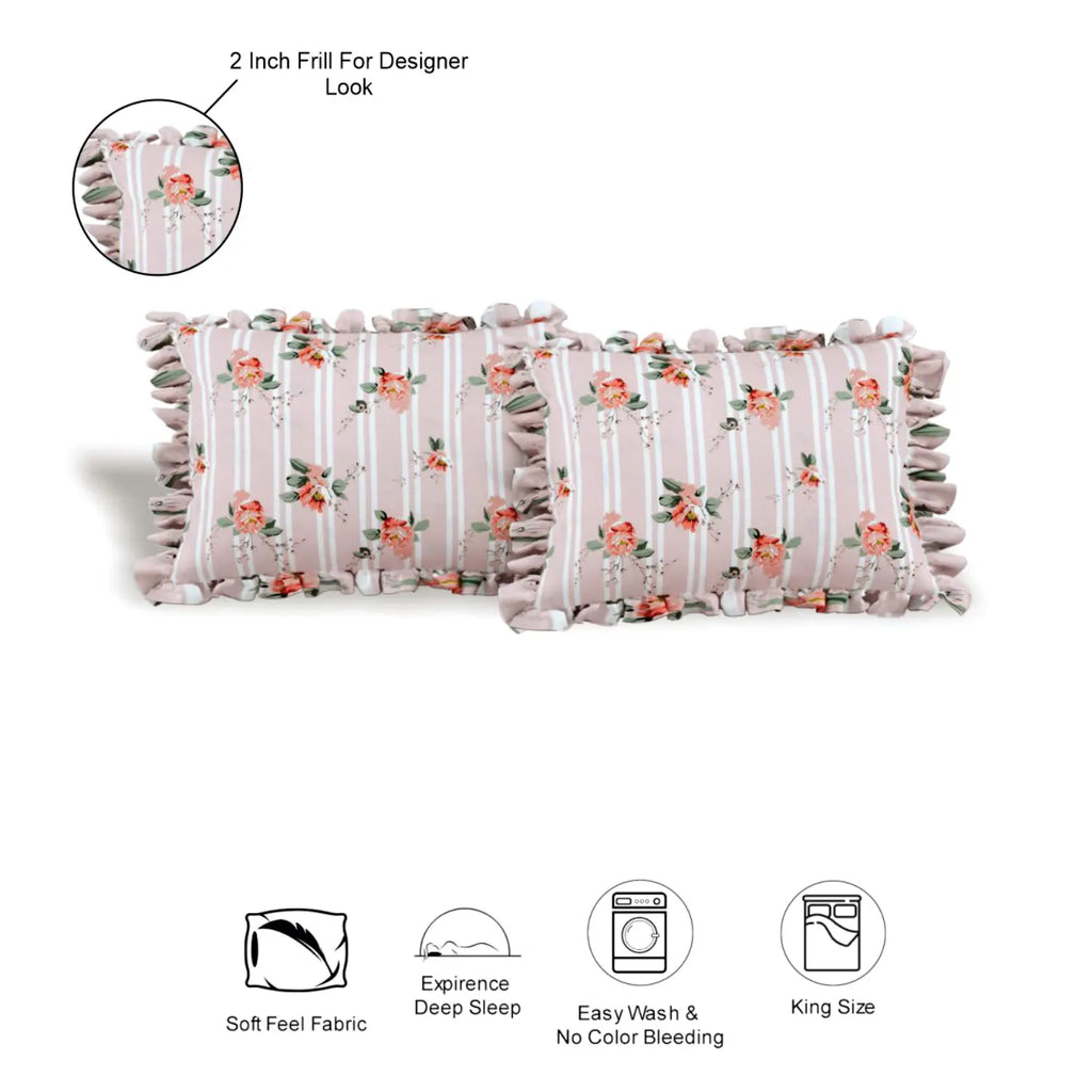 Dream Weaverz Polycotton Double Fitted (Elastic) 260 TC Floral 1 Bedsheet with 2 Pillow Covers (Pink)