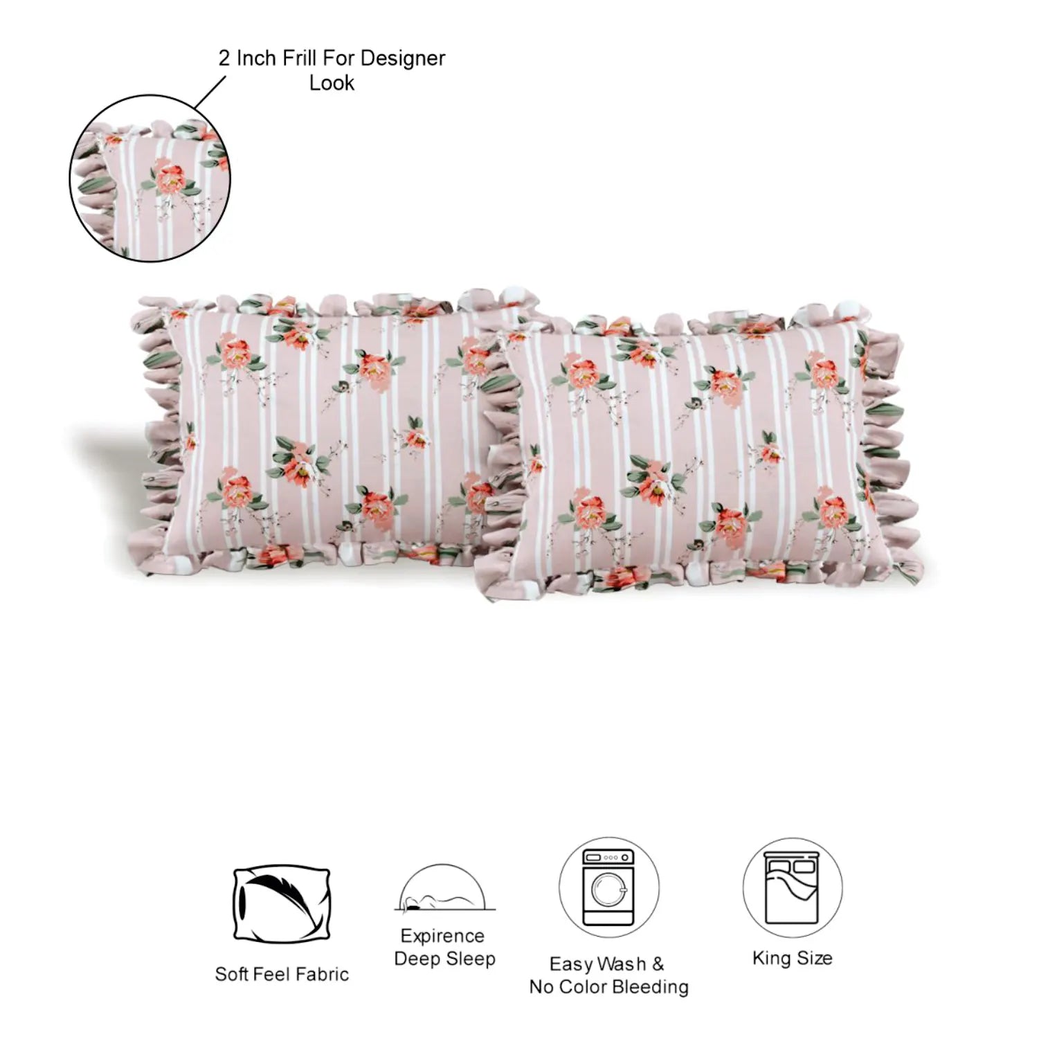 Dream Weaverz Polycotton Double Fitted (Elastic) 260 TC Floral 1 Bedsheet with 2 Pillow Covers (Pink)