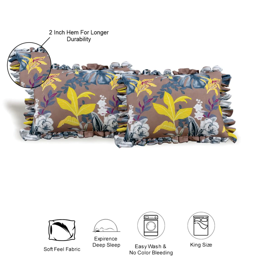 Dream Weaverz Polycotton Double Fitted (Elastic) 260 TC Floral 1 Bedsheet with 2 Pillow Covers (Brown)