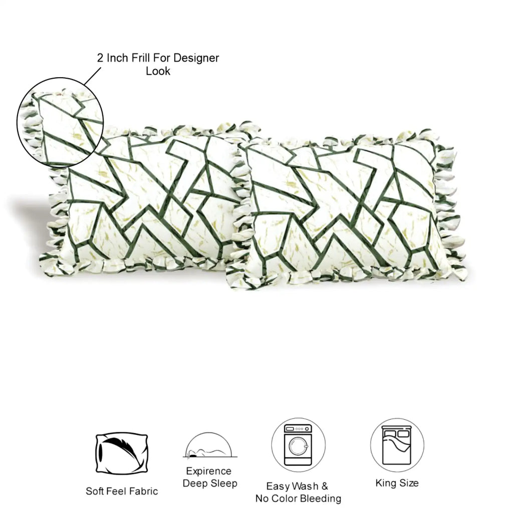 Dream Weaverz Polycotton King Fitted (Elastic) 260 TC Abstract 1 Bedsheet with 2 Pillow Covers (Cream-Green)
