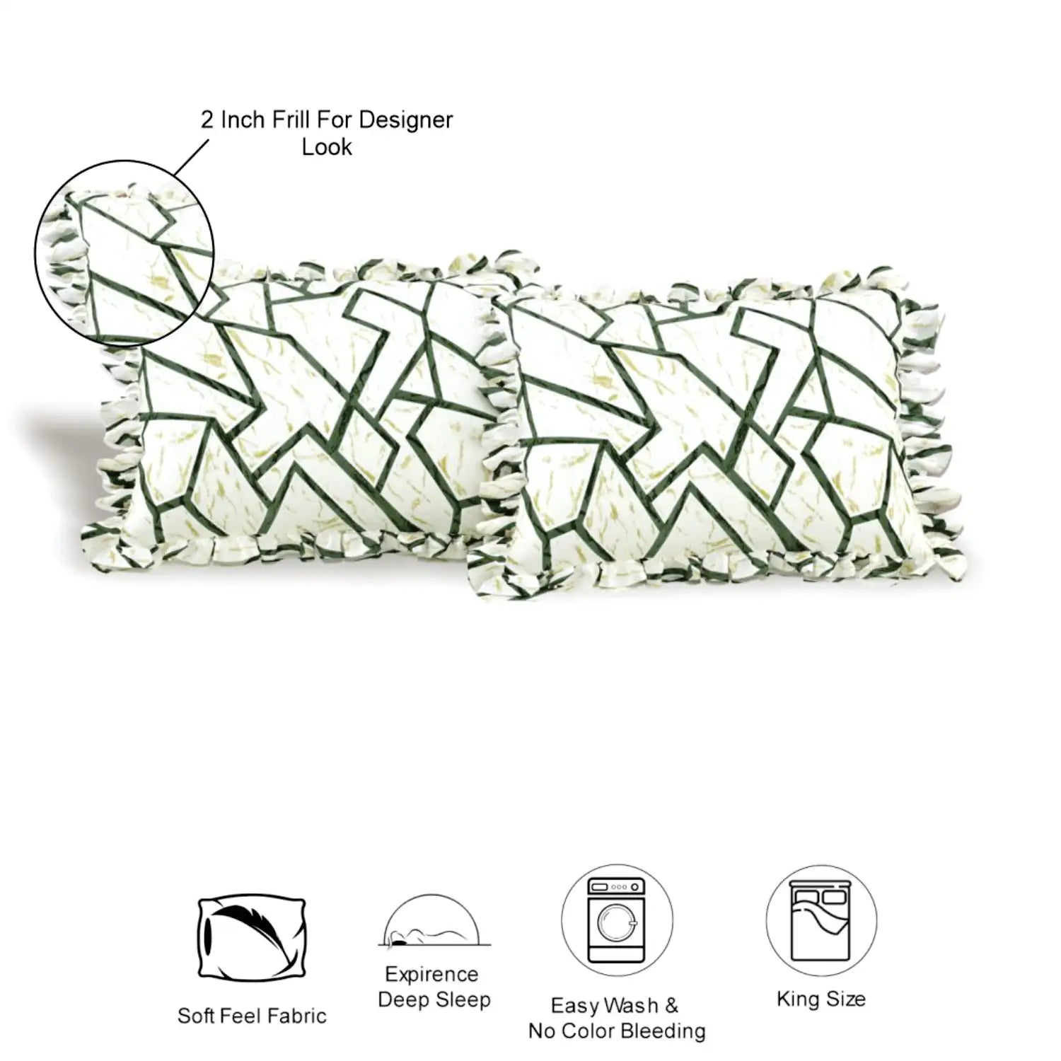 Dream Weaverz Polycotton King Fitted (Elastic) 260 TC Abstract 1 Bedsheet with 2 Pillow Covers (Cream-Green)