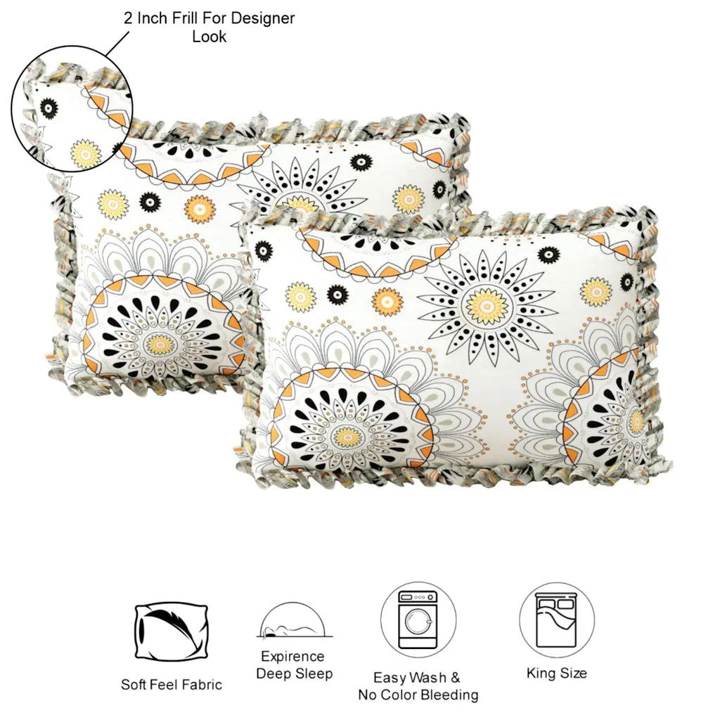 Dream Weaverz Polycotton King Fitted (Elastic) 260 TC Abstract 1 Bedsheet with 2 Pillow Covers (Off white)