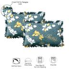 Dream Weaverz Polycotton King Fitted (Elastic) 260 TC Floral 1 Bedsheet with 2 Pillow Covers (Dark Green-White)