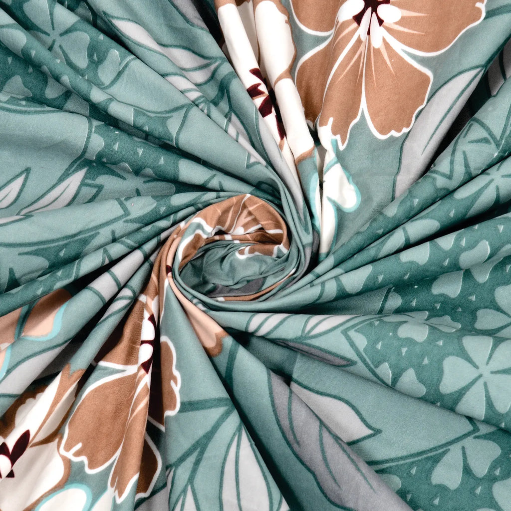 Dream Weaverz Polycotton King Fitted (Elastic) 260 TC Floral 1 Bedsheet (Green-Brown)