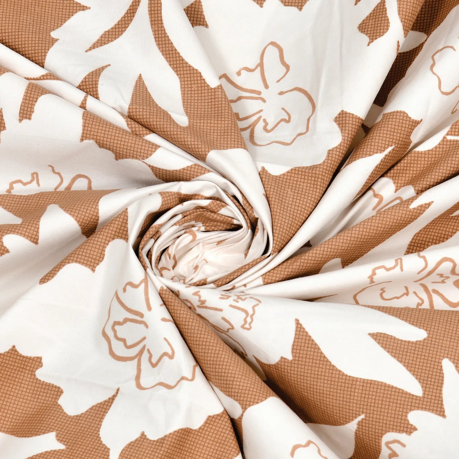 Dream Weaverz Polycotton King Fitted (Elastic) 260 TC Floral 1 Bedsheet (Brown-White)