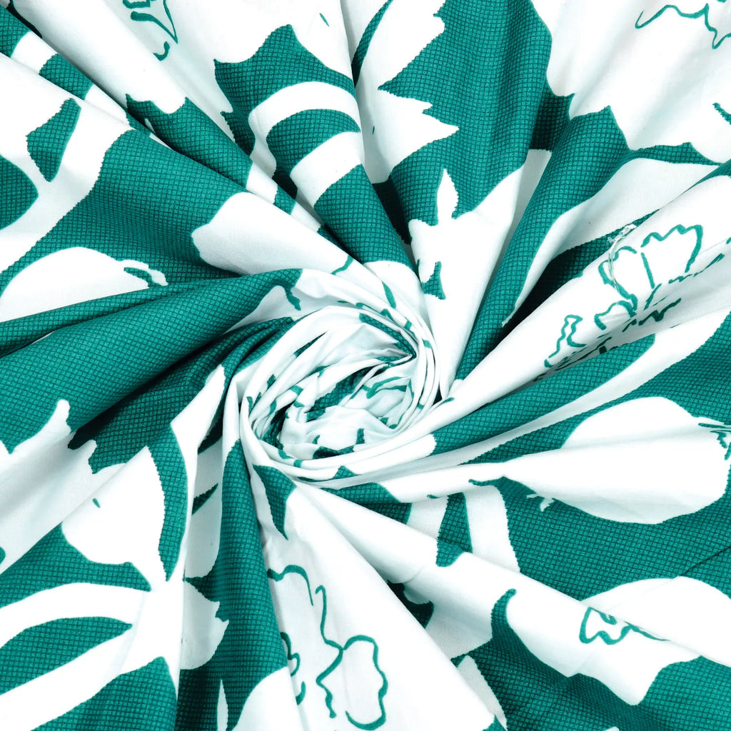 Dream Weaverz Polycotton King Fitted (Elastic) 260 TC Floral 1 Bedsheet (Green-White)