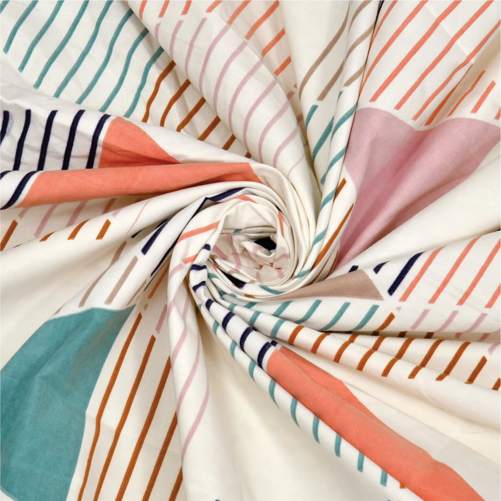 Dream Weaverz Polycotton Double Fitted (Elastic) 260 TC Abstract 1 Bedsheet with 2 Pillow Covers (Multicolor)