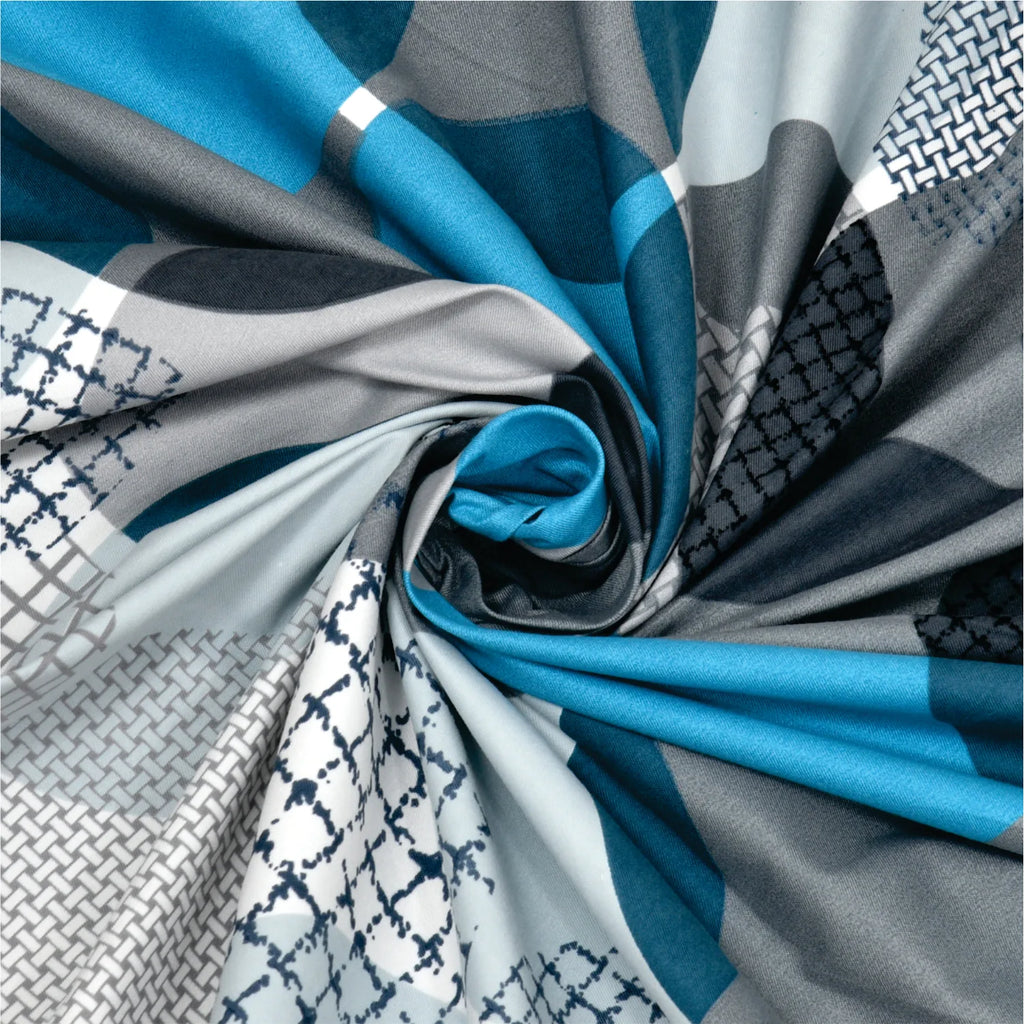 Dream Weaverz Polycotton Double Fitted (Elastic) 260 TC Abstract 1 Bedsheet with 2 Pillow Covers (Grey)