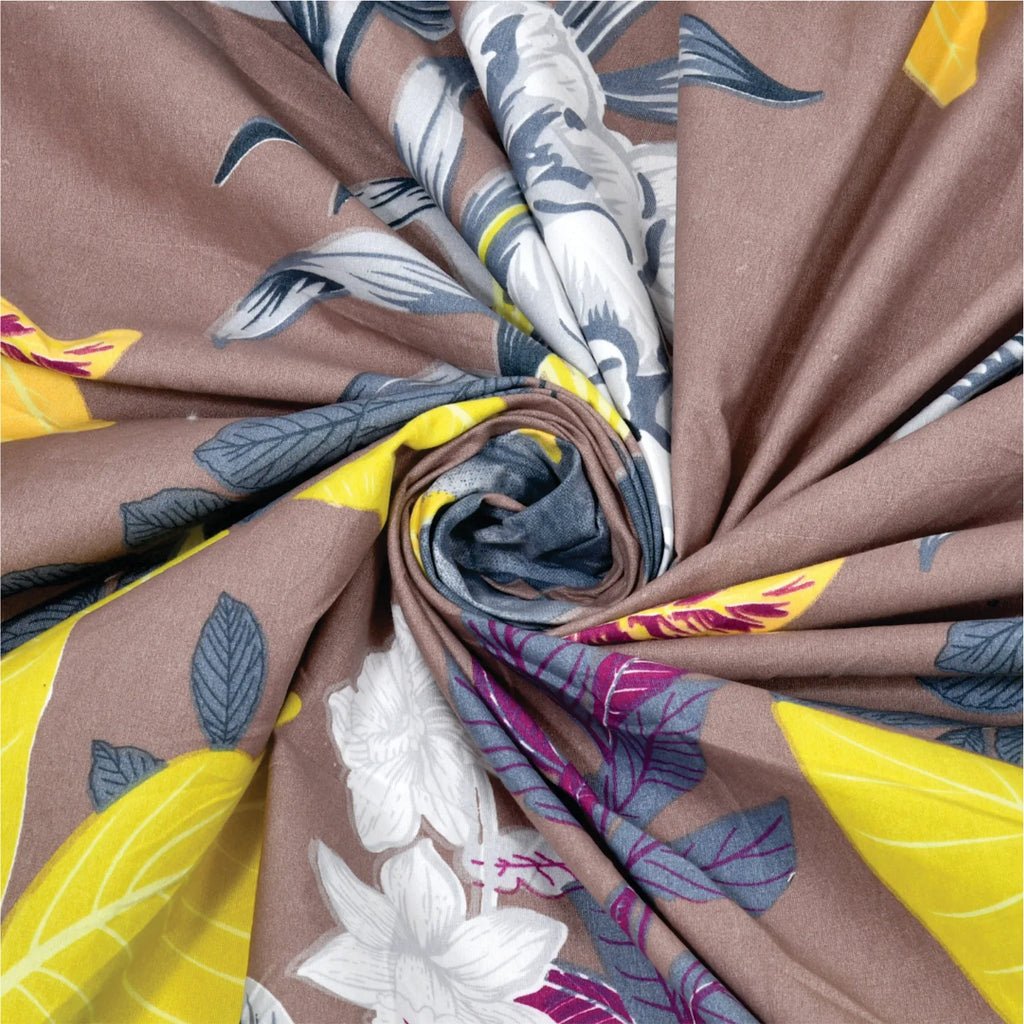Dream Weaverz Polycotton Double Fitted (Elastic) 260 TC Floral 1 Bedsheet with 2 Pillow Covers (Brown)