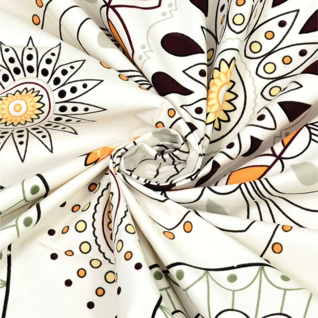 Dream Weaverz Polycotton King Fitted (Elastic) 260 TC Abstract 1 Bedsheet with 2 Pillow Covers (Off white)