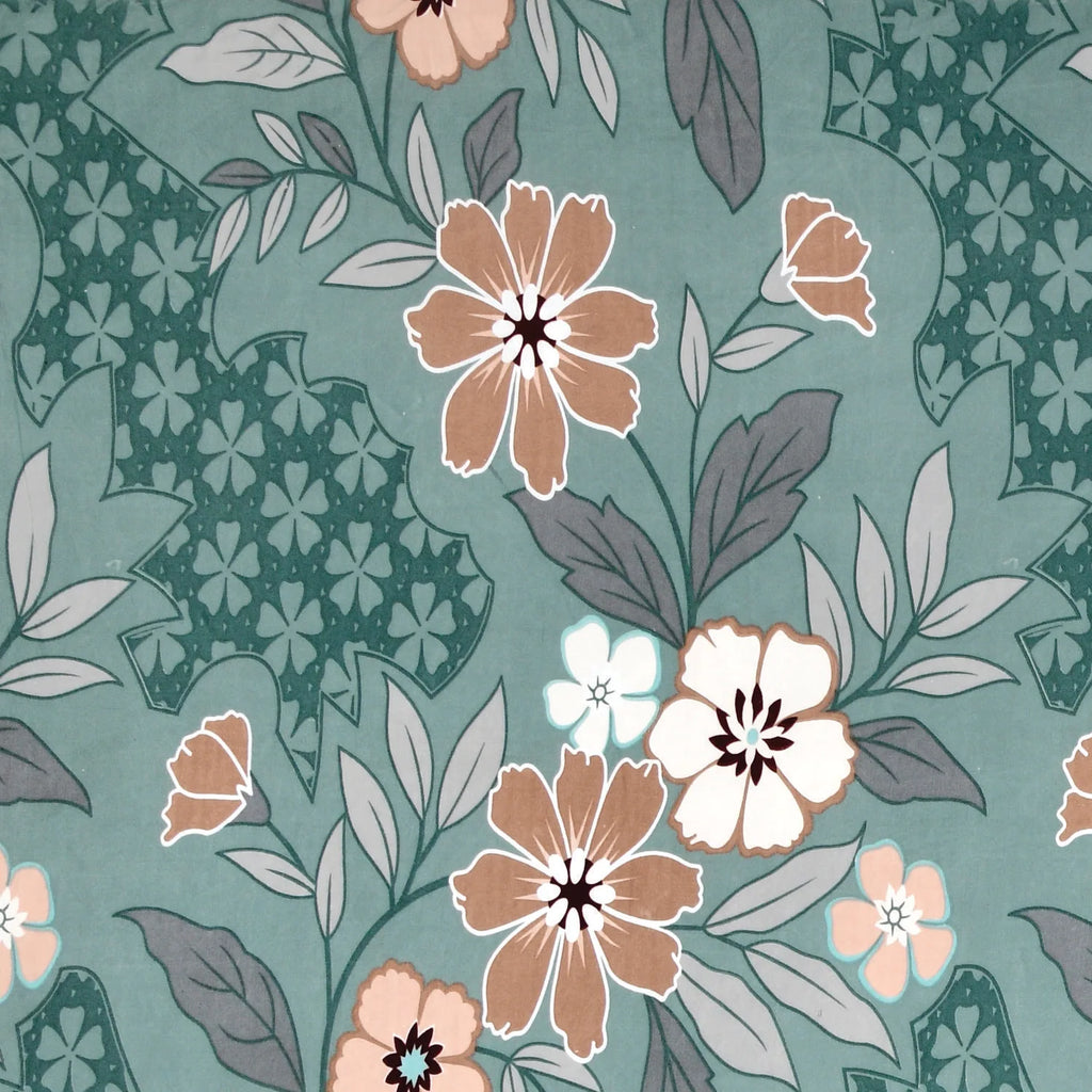 Dream Weaverz Polycotton King Fitted (Elastic) 260 TC Floral 1 Bedsheet (Green-Brown)