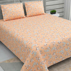 Dream Weaverz Cotton Super King Flat 220 TC Floral 1 Bedsheet with 2 Pillow Covers (Peach-Grey)