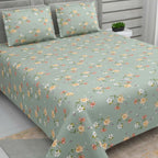 Dream Weaverz Cotton Super King Flat 220 TC Floral 1 Bedsheet with 2 Pillow Covers (Dark Green)