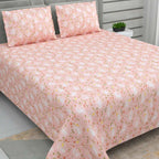 Dream Weaverz Cotton Super King Flat 220 TC Floral 1 Bedsheet with 2 Pillow Covers (Pink-White)