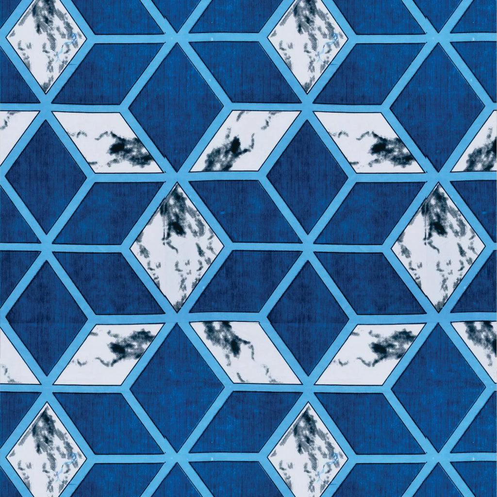 Dream Weaverz Polycotton King Fitted (Elastic) 260 TC Abstract 1 Bedsheet with 2 Pillow Covers (Blue-White)