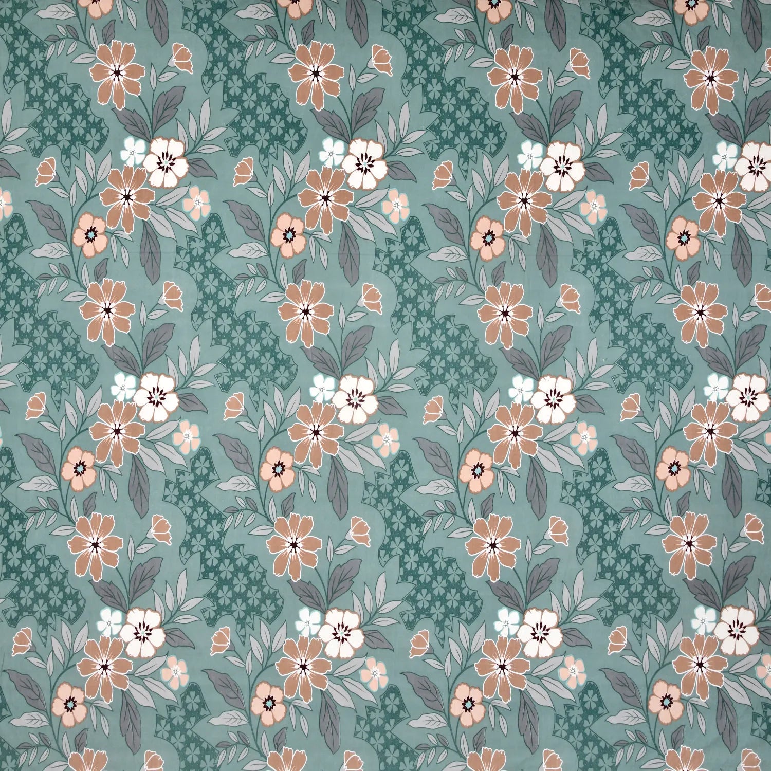 Dream Weaverz Polycotton King Fitted (Elastic) 260 TC Floral 1 Bedsheet (Green-Brown)