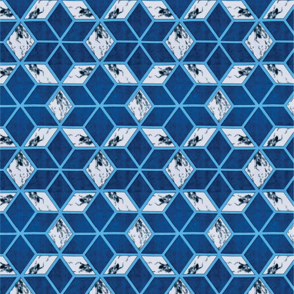 Dream Weaverz Polycotton King Fitted (Elastic) 260 TC Abstract 1 Bedsheet with 2 Pillow Covers (Blue-White)