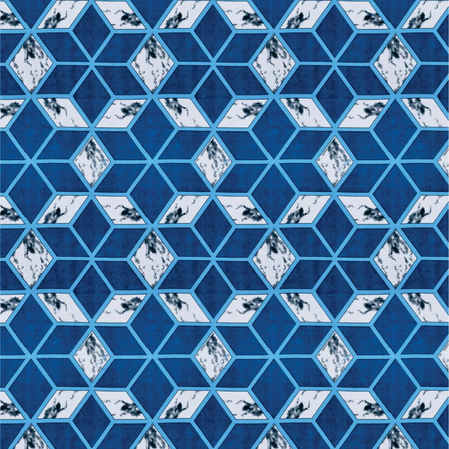 Dream Weaverz Polycotton King Fitted (Elastic) 260 TC Abstract 1 Bedsheet with 2 Pillow Covers (Blue-White)