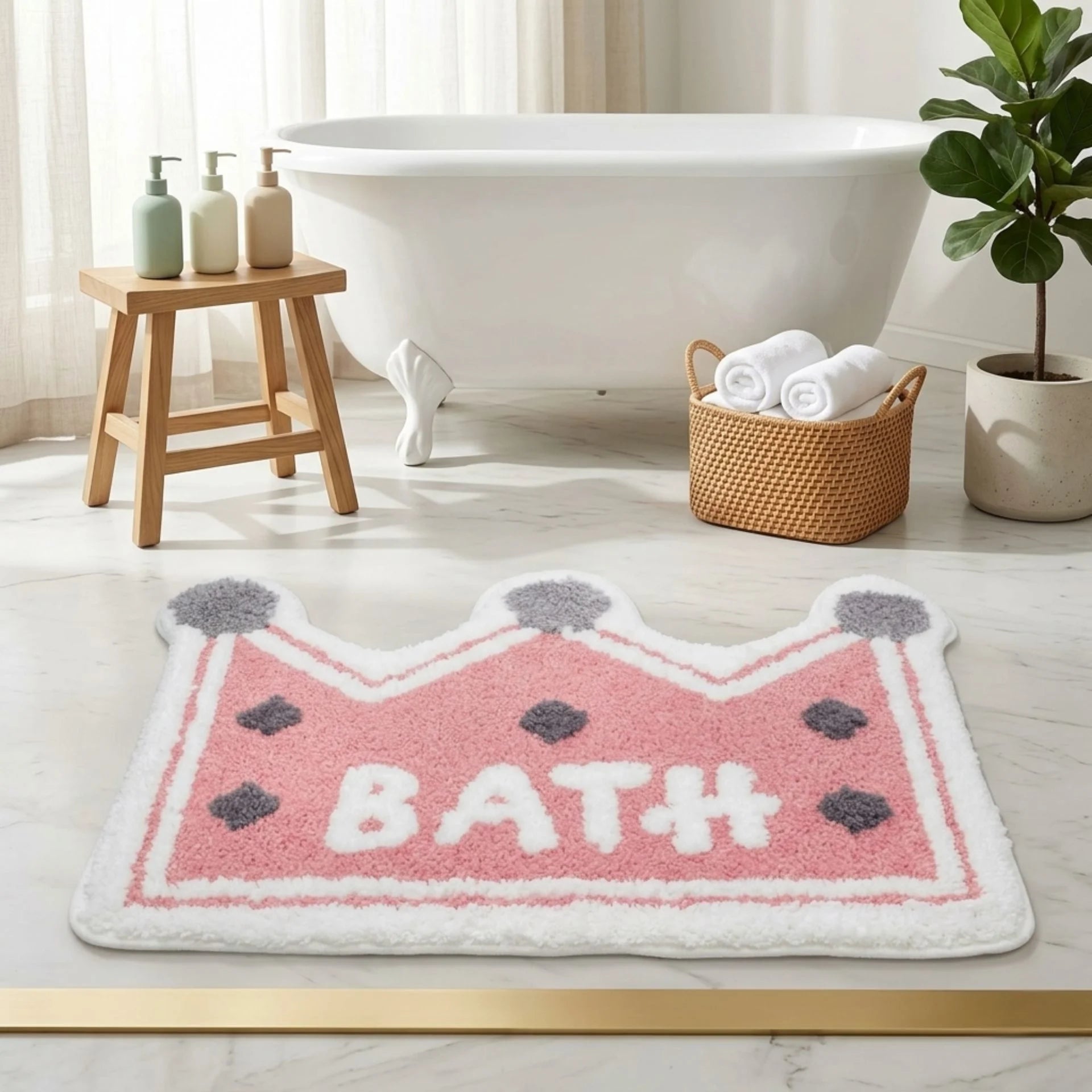 Dream Weaverz Microfiber Bathroom Mat (Pink-white, Free)