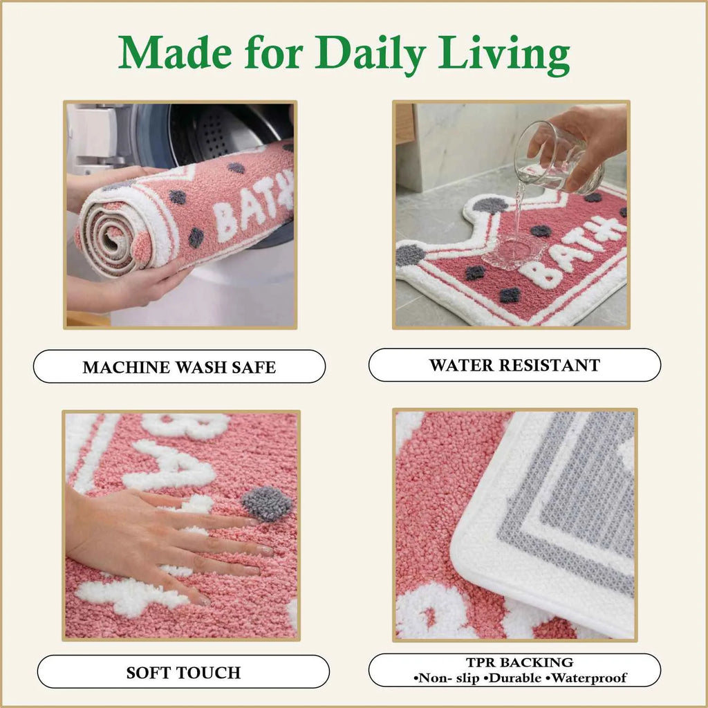 Dream Weaverz Microfiber Bathroom Mat (Pink-white, Free)