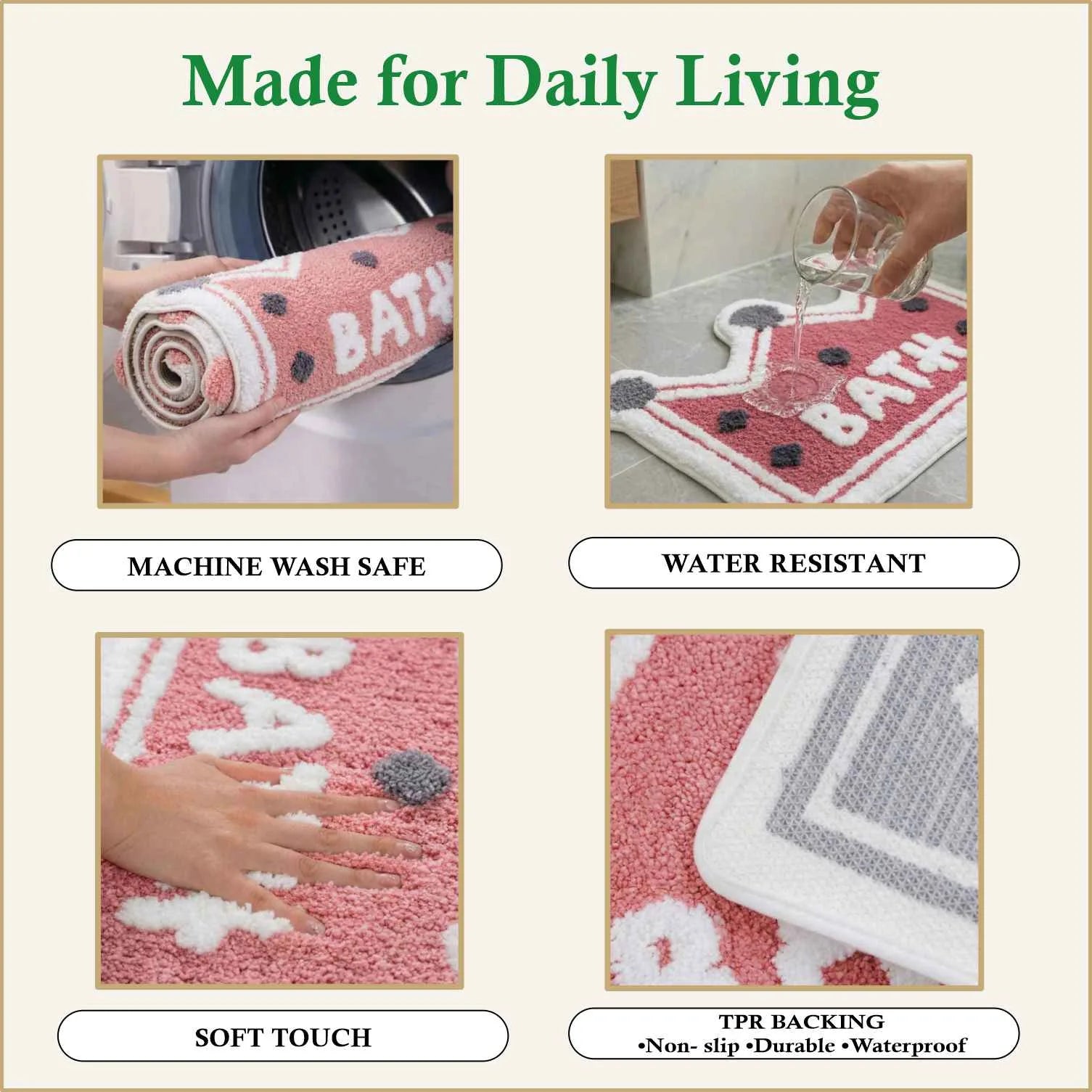 Dream Weaverz Microfiber Bathroom Mat (Pink-white, Free)