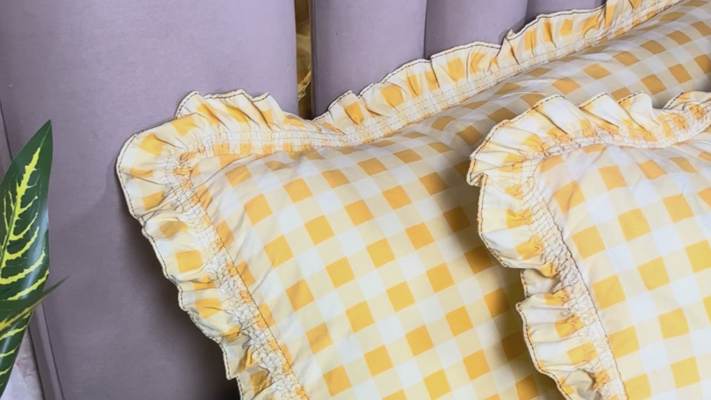 Dream Weaverz Home Polycotton (Fitted) 260TC DoubleSIZE BEDSHEET(Yellow Check)