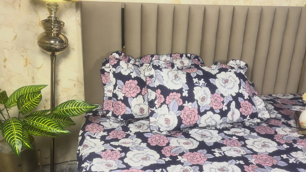Dream Weaverz Home Polycotton (Fitted) 260TC DoubleSIZE BEDSHEET(Purple-Pink-White)