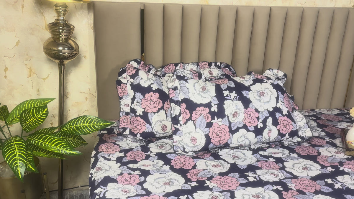 Dream Weaverz Home Polycotton (Fitted) 260TC DoubleSIZE BEDSHEET(Purple-Pink-White)