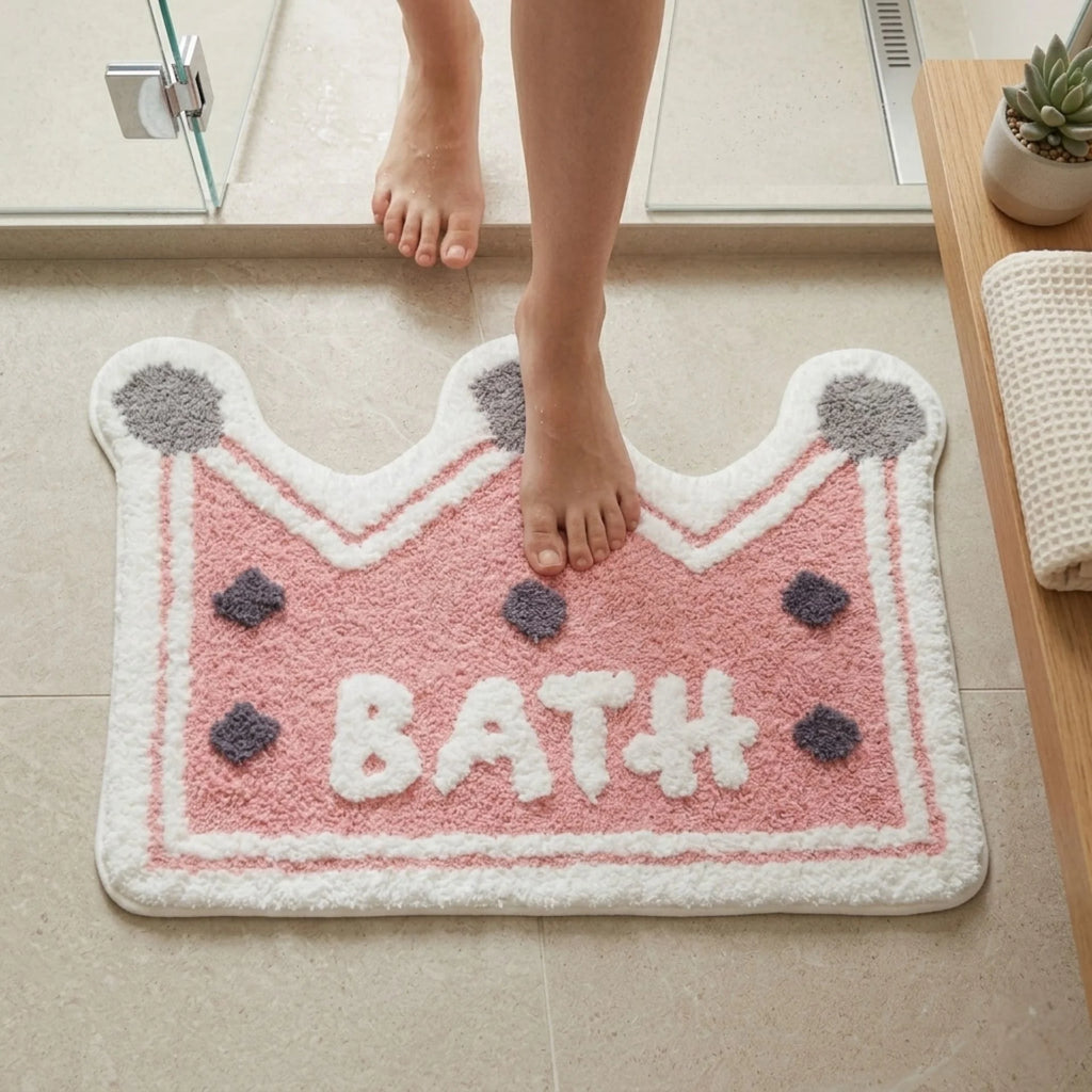 Dream Weaverz Microfiber Bathroom Mat (Pink-white, Free)