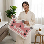 Dream Weaverz Microfiber Bathroom Mat (Pink-white, Free)